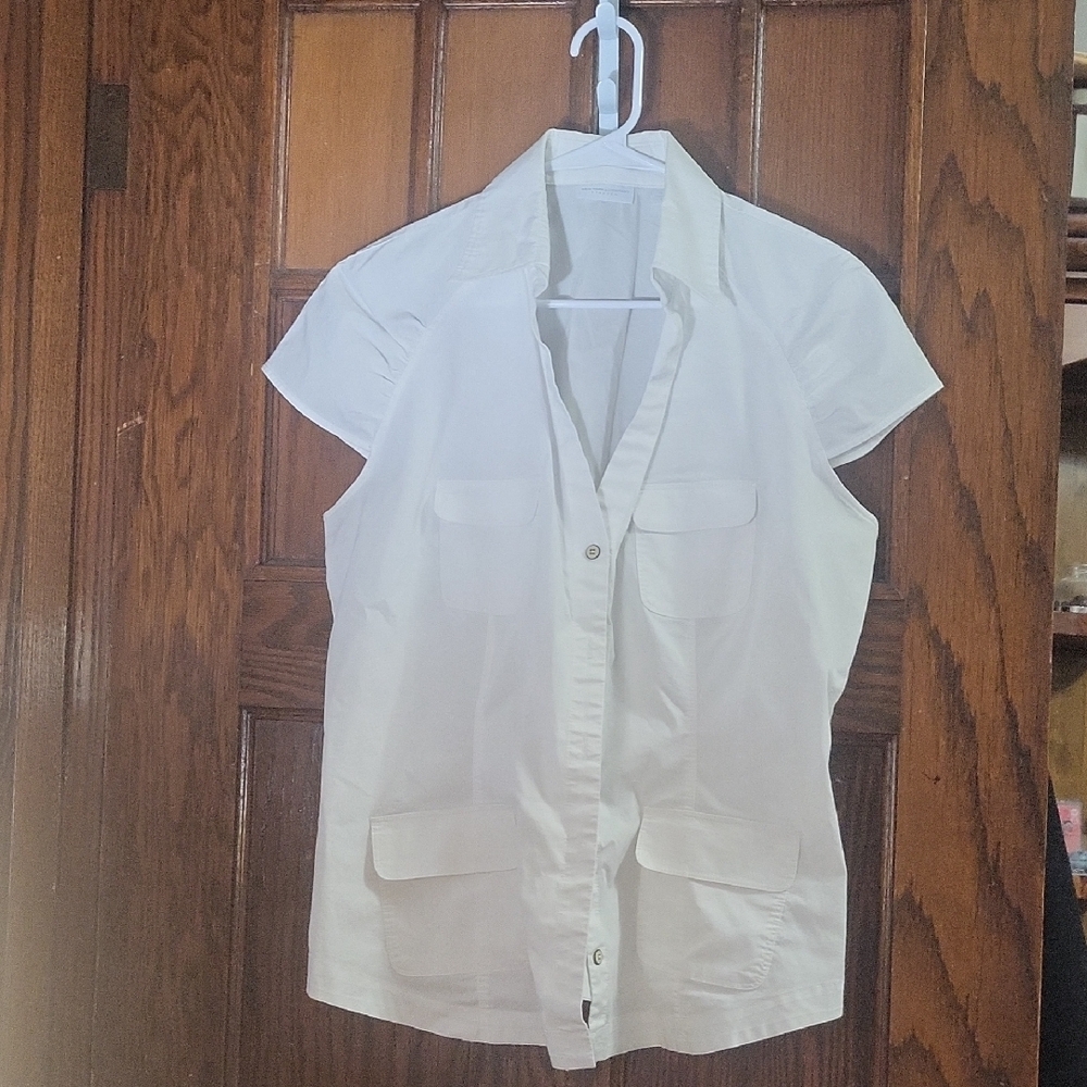 New York & Company White Blouse Tailored Short-Sleeve